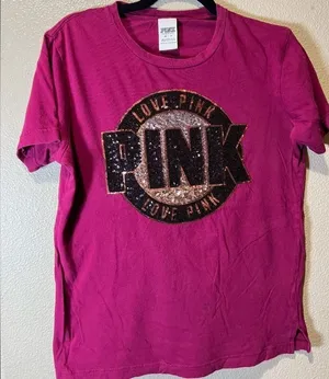 Victorias Secret Pink Rare Bling Campus "Love Pink" Scoopneck/Crew Teeshirt‎ Xs thumbnail 1