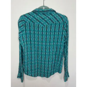 Wrangler Women's Button Up Long Sleeve‎ Shirt Geometric Teal Pearl Snaps Sz S thumbnail 2
