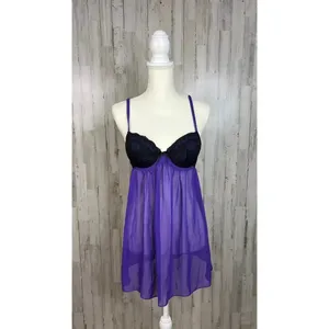 Ambrielle Women's‎ Medium Purple & Black Lace Babydoll Dress Nightgown thumbnail 2