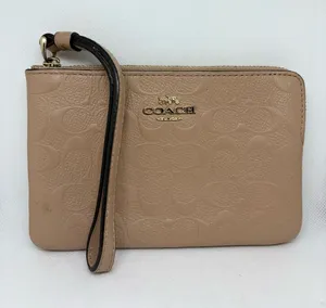 Coach Cream Wallet Wristlet With Horse And Carriage Logo In Gold Color thumbnail 1