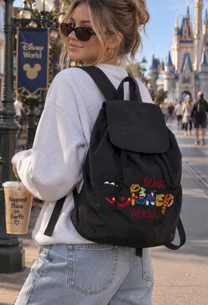 Disney Black Embroidered Walt Disney World Drawstring Backpack thumbnail 1