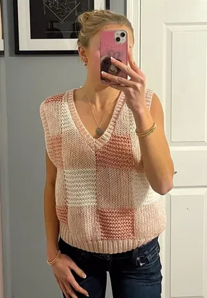 Andrew St. John Pink Plaid Sweater Vest thumbnail 1