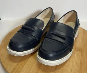Tory Burch Sport Women 6 Navy Blue Leather Loafer Golf Tee Pocket Preppy thumbnail 1
