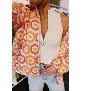 Show Me Your Mumu Powder Puffed Jacket Honeycomb Daisy Womens Size Medium thumbnail 1