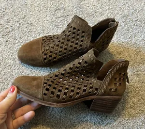 Vince Camuto Suede Cutout Booties Phortiena‎ Pumpernickle 6W thumbnail 1