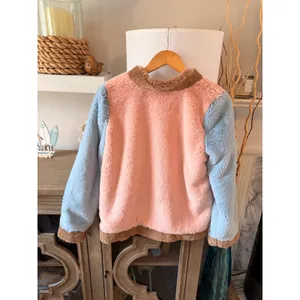 KOCH Faux Fur Colorblock Bomber Jacket Womens Pink Blue Brown Size S thumbnail 3