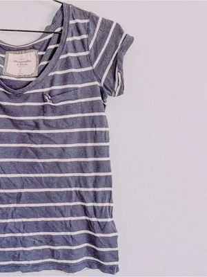 Abercrombie & Fitch V Neck Blue/White Striped Tee. Size Small thumbnail 2