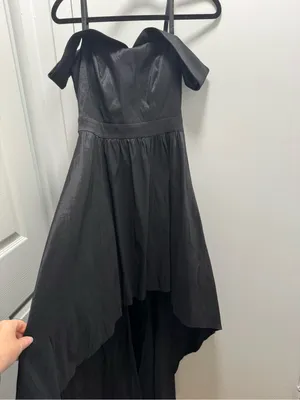B Darlin Black Off-Shoulder Asymmetrical Hi Low Evening Cocktail Dress US 5/6 thumbnail 2