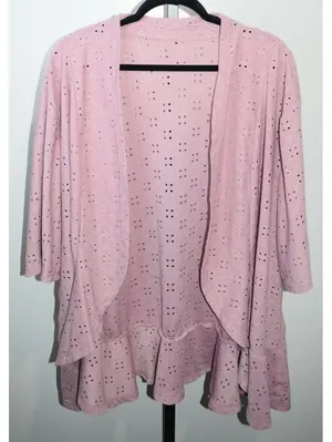 Pink Eyelet Knit Open Front Cardigan Size 2XL thumbnail 1