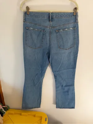 J. Crew Light Blue Flare cropped Jeans with Distressed Knees mid-raise thumbnail 5