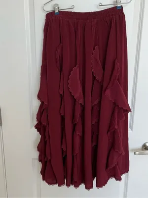 NEW Altar’d State Burgundy Red Ruffle Maxi Skirt Size Large NWT thumbnail 5
