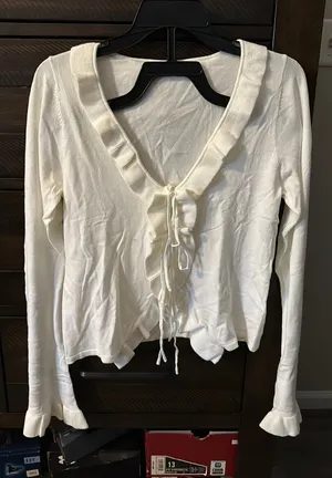 Ruffles tie front cardigan White Size L thumbnail 1