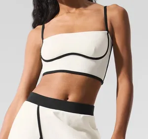 Alo Airbrush Streamlined Bra Tank Top Ivory White Black Medium thumbnail 1