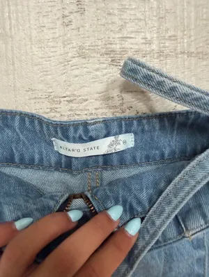 Altar'd State blue denim skirt with tie waist thumbnail 2