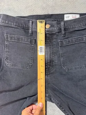 GAP ’70s Flare High Rise Jeans Women’s 31/12R Black Wash Patch Pocket Stretch De thumbnail 9