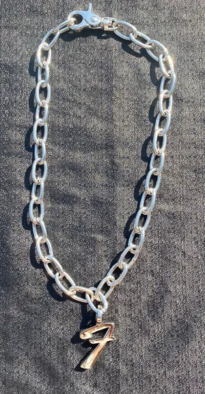 💎🩶 Vintage 1990s 90s NWT Fender Stainless Steel Silver Tone Metal Big 7 / F Pendant Chain and Necklace $19.99 🩶💎 thumbnail 1