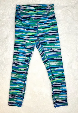 LULULEMON Wunder Under Striped Midi Legging • Blue Green Purple • Women Size 6 • thumbnail 1