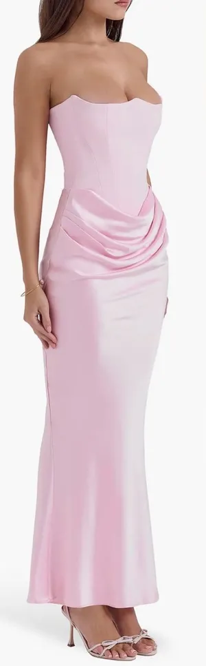 NEW HOUSE OF CB Persephone Strapless Corset Satin & Stretch Crepe pink Gown XS thumbnail 1