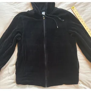 Real Clothes Women Black Velour Quilted Zip Up Hoodie Sweatshirt Size Large thumbnail 3