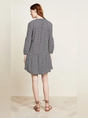 Joie Hagi Long Bishop Sleeve Ditzy Tile Print Black/White Drop BohoDress Size XS thumbnail 13