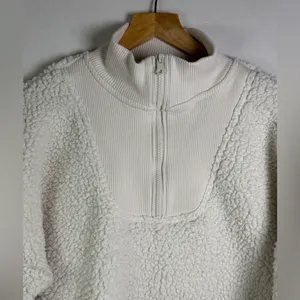 Aerie Women’s Dream Fleece Sherpa Half Zip Pullover Cream Cozy Minimalist Sz M thumbnail 2