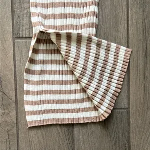 Chic Beige and White Striped Midi Dress thumbnail 6