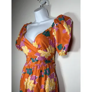 PETAL + PUP Neon Gardens Floral Midi‎ Dress Size 2 Orange Yellow Resort Summer thumbnail 4