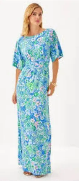 Lilly Pulitzer Parigi Maxi Dress Womens Small Blue Floral NWT Plumes In Bloom thumbnail 1