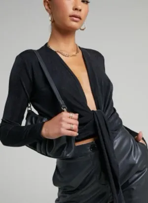 Showpo CORTEZ PLUNGING CENTRE FRONT WAIST TIE TOP IN BLACK thumbnail 1