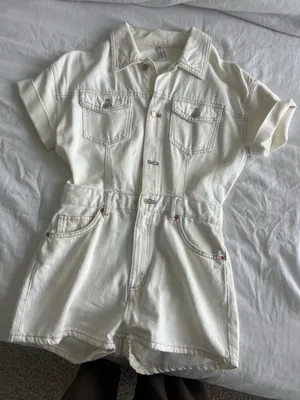 ZARA White Denim Short Sleeve Romper thumbnail 1