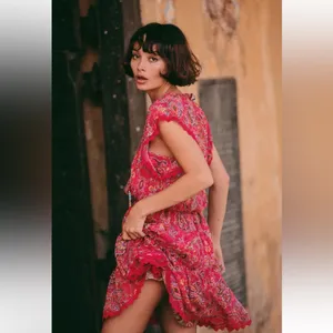 Sunrise by The Kooples Reef Paisley Print‎ Silk Chiffon Mini Dress Pink Size 2 thumbnail 4