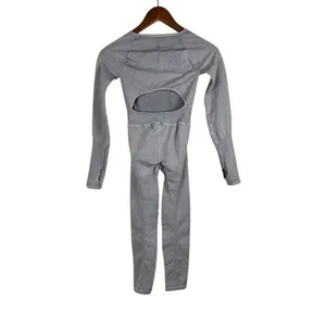 Free People Movement XS Good Karma Long Sleeve Long Sleeve Jumpsuit Ice‎ Grey thumbnail 3