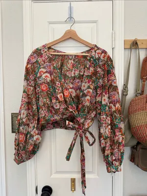 Free People party playlist cotton floral wrap blouse thumbnail 2