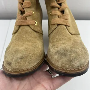 Kate Spade Size 7 Wedge Booties Saundra Tan Suede Lace Up Boots New York Fall thumbnail 9