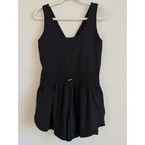 Anwnd Black Drawstring‎ Waist Scoop Neck Romper Women's Size Large Sporty thumbnail 4