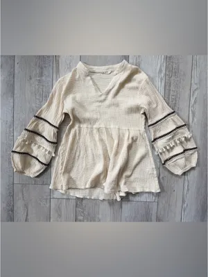 Anthropologie Neutral Eco Peasant Boho Chic Western Balloon Cotton Blouse small thumbnail 5