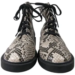 Linea Paolo Moto Boot 5.5 Snakeskin Print Lace Up‎ Ankle Boots Combat Booties thumbnail 3