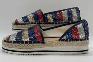 Tommy Hilfiger Womens 6.5 Shoes Flats Corliss 2‎ American Flag Sequin Espadrille thumbnail 1