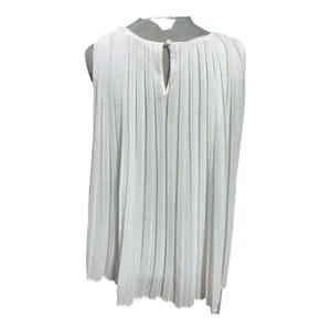 Zara White Pleated Sleeveless Blouse Size M Flowing Chiffon Top thumbnail 4