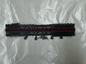 Gothic Adjustable Choker Necklace with Velvet and Bat Charm thumbnail 2