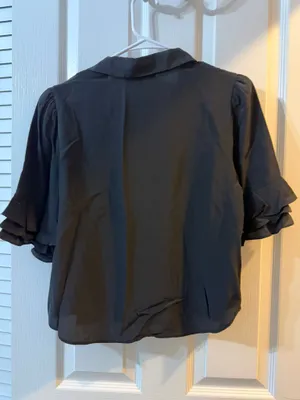 Frame 100% Silk Ruffle Sleeve Black Blouse thumbnail 2