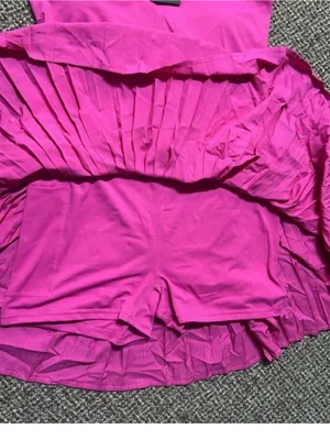 New without tags! Fabletics Hot Pink Racerback Pleated Mini Dress built in short thumbnail 2