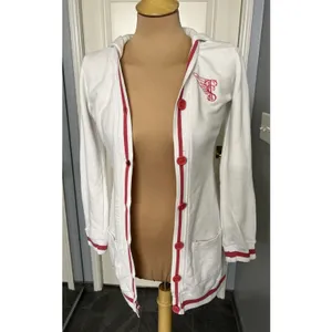 Triple Five Soul Button Up Cardigan Hoodie White Pink Varsity Y2K Retro thumbnail 8