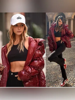 Alo Yoga Stunner Glossy Oversized Hooded Puffer Jacket Cranberry Size Large. thumbnail 2