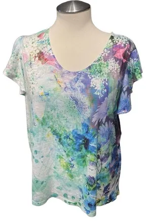 Time & True Floral V Neck Multicolor Shirt Sleeve Tee 2X NWOT thumbnail 1