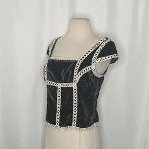 NWT!! FREE PEOPLE Tyler Velvet Corset Top Black Cream Embroidered Bohemian Small thumbnail 6