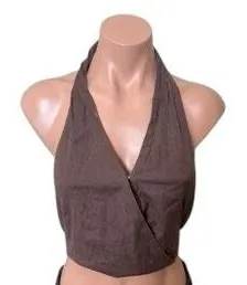 American Eagle Linen Blend Halter Wrap Crop Top thumbnail 1