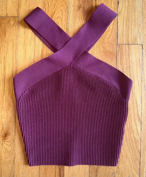 BABATON ARITZIA Criss Cross Ribbed Sculpt‎ Knit Maroon Purple Tank Top XXS thumbnail 1