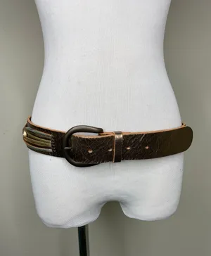 Fossil Gold Silver Wide Leather Belt Sz Medium thumbnail 1