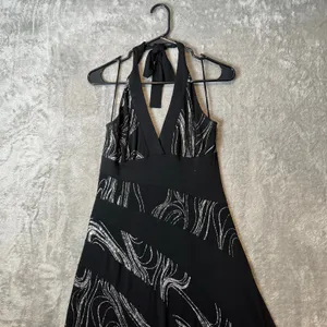 Vintage Y2K Asymmetrical‎ Glitter Swirl Babydoll Halter Dress Sz Large Fairycore thumbnail 2
